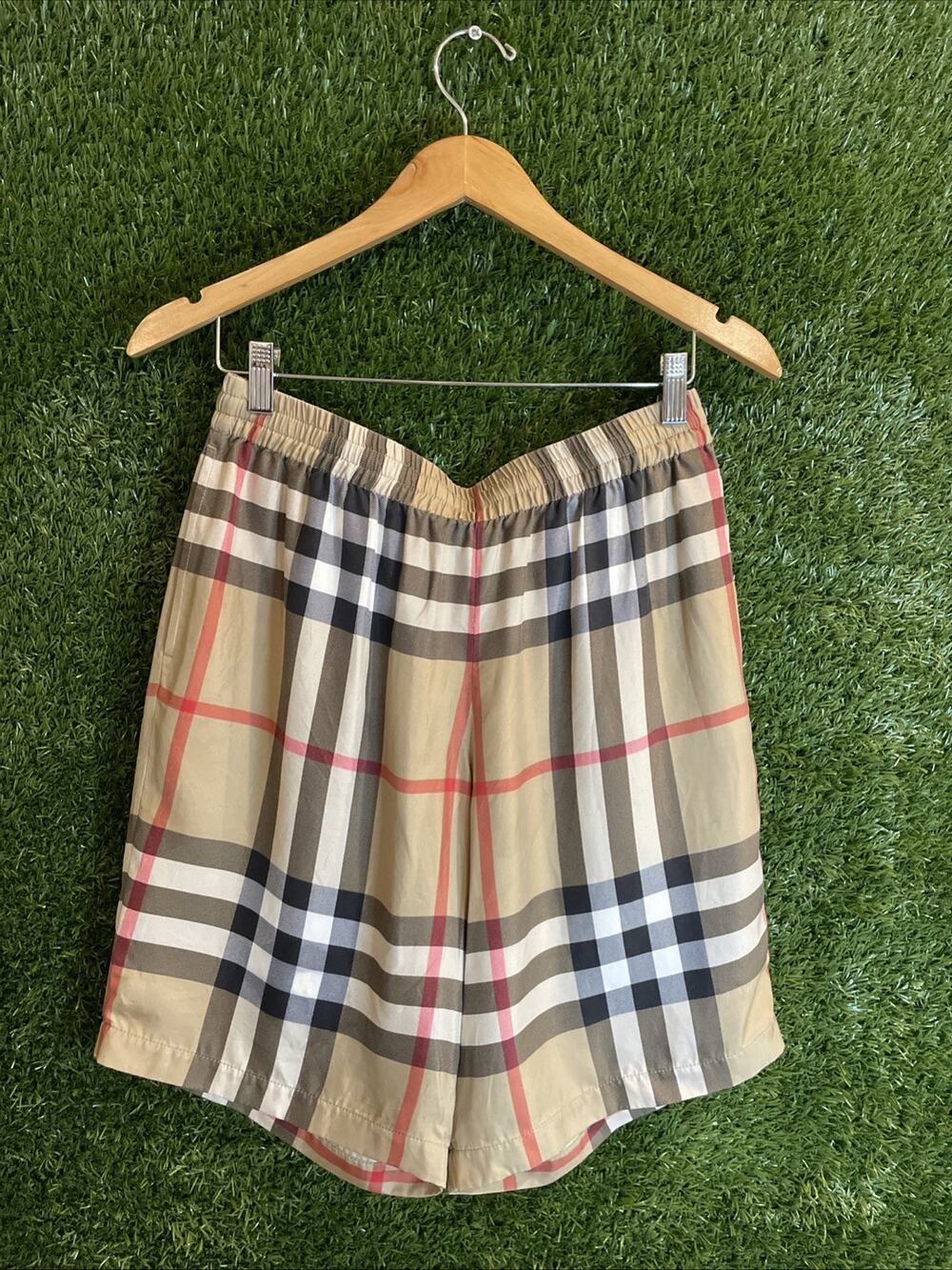 Burberry Archive Beige Check Silk Shorts Size S Authentic 8051281